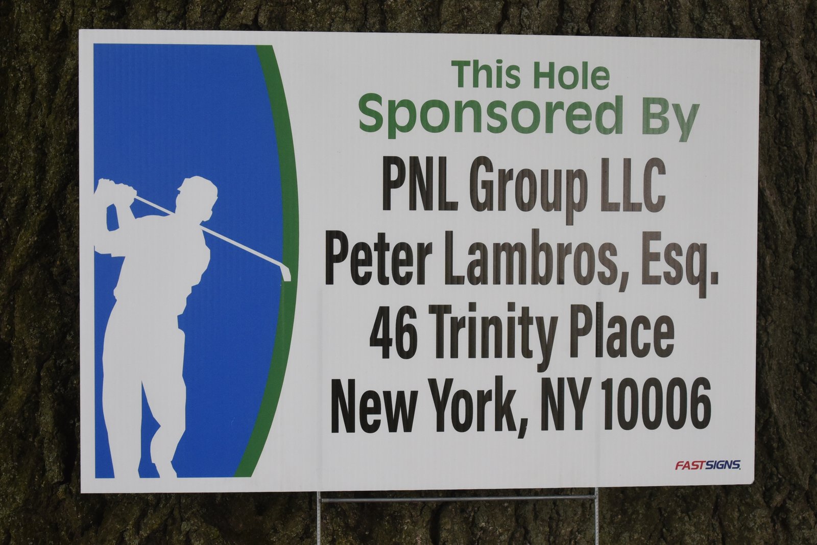Hole sponsor sign — AHEPA Brooklyn Chapter 41 15th Annual Greek Community Golf Outing, June 2026